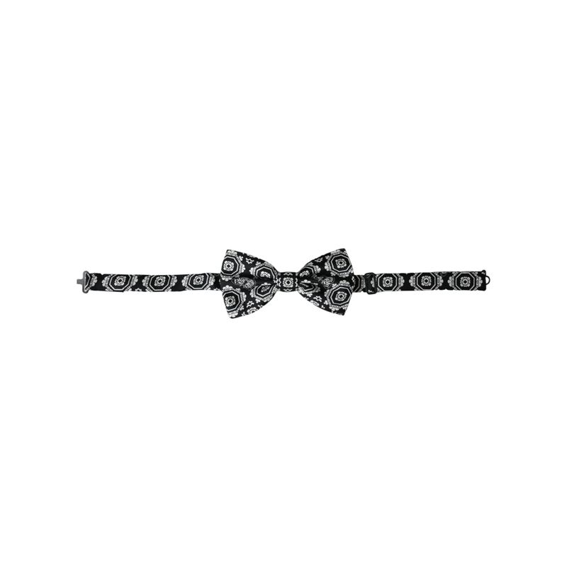 Dolce & Gabbana Black White Printed Adjustable Neck Men Bow Men's Tie